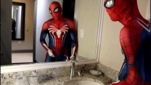 spiderman insomniac hotel jerk off and cum