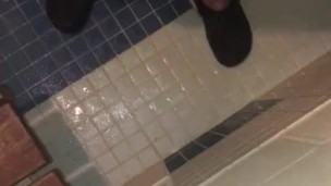 POV Solo male using a Cock Sleeve / FTM Packer Device in the shower to go Pee