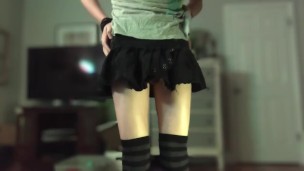 Femmboy Lifts Skirt - Shows Bulge - Dildo Goes In