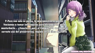 Chica en la biblioteca audio