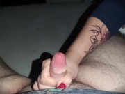 Precum dripping Handjob with Red Long Nails *cumblast* 13/16
