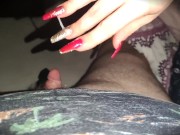 Precum dripping Handjob with Red Long Nails *cumblast* 16/16