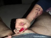 Precum dripping Handjob with Red Long Nails *cumblast* 8/16
