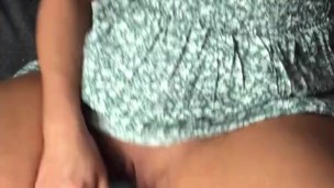 MILF cumming hard in front of window while neighbor mows the lawn