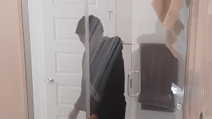 POV: Camera black twink showering 