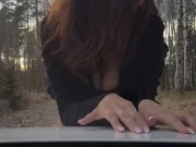 Cuckold wife getting fucked by stranger infront of her husband jerking off in car 14/16