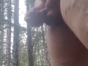 Fat guy Jerking small cock in the woods 