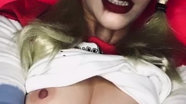 REAL LIFE Harley Quinn FUCKS herself with FAT dildo and CUMS