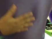 New skyblue spandex & Leohex purple shirt masturbating and spanking tease