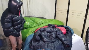 Cum my Shiny nylon jacket Overfilled