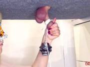 Mistress plays with the slave's dick and hangs weights on him EasyCBTGirl 12/16