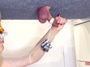 Mistress plays with the slave's dick and hangs weights on him EasyCBTGirl 13/16