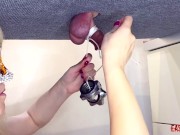 Mistress plays with the slave's dick and hangs weights on him EasyCBTGirl 4/16