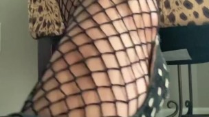 watch me in my high heels. ebony fishnet and heels