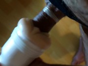 Guy in g-string panties broke condom in fleshlight Stoya Destroya!