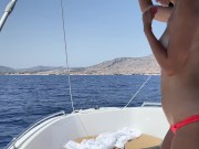 Brunette with big tits masturbates in the open sea on a boat 9/16