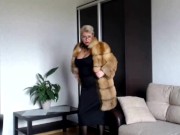 Mature Russian webcam whore AimeeParadise in a fur coat blows smoke in face of her virtual slave! 3/16