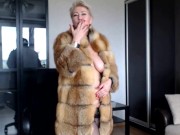 Mature Russian webcam whore AimeeParadise in a fur coat blows smoke in face of her virtual slave! 8/16