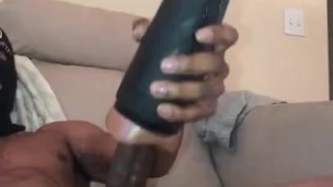 (WITH SOUND) BBC big dick monster cock teen moans and big cumshot with fleshlight sex toy 
