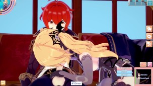 3D/Anime/Hentai. Genshin Impact: Fischl gets Fucked raw and Creampied by Diluc !!