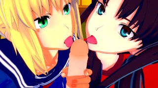 Fate/Stay Night: Fucking Rin and Saber at the Same Time (3D Hentai ...