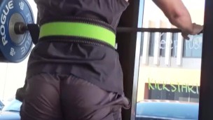 Tall college jock squats revealing big bubble butt