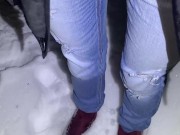 Girl Desperately Pisses Her Jeans In The Snow 7/16