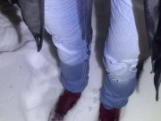 Girl Desperately Pisses Her Jeans In The Snow 8/16