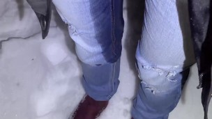 Girl Desperately Pisses Her Jeans In The Snow