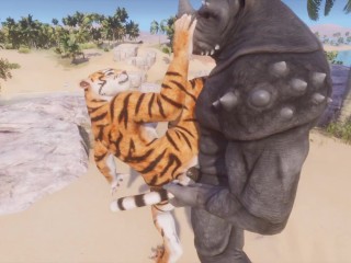 Wild Life / Furry Mating Rihno and Tiger