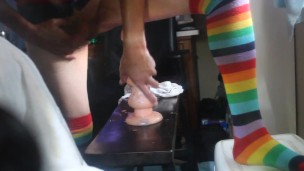 Huge Nob Dildo Riding Long and Hard Dick Flopping