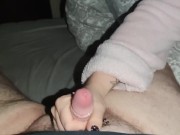 I wank his little cock until his cum runs over my long black nails *cumblast/cum on nails* 3/16