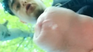 Cumming tip of uncut cock