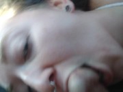 Sloppy Blowjob in the Car! Choking on Dick while Driving through a small town! Close Up Blowjob! 1/16