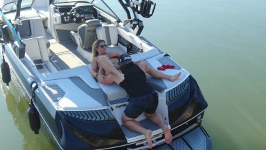 MILF getting her pussy licked on a boat in the middle of the lake