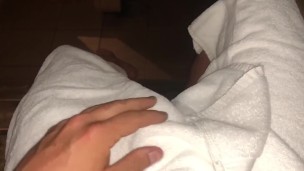 Twink jerks in hotel sauna 