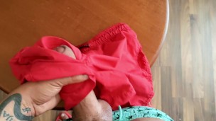 Jerk off while wearing swim trunks and cumshot on my other swim trunks