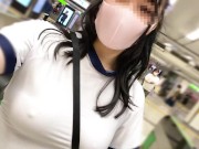 I went running in Ikebukuro with no bra, big tits gym clothes and bloomers and wearing a toy. 2/16