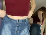 Stripping down to a cup less bra and crotch less panties 1/16