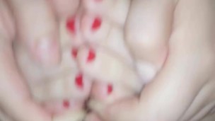 CUTE TEEN FOOTJOB/HANDJOB RED TOES PART 2