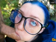 schoolgirl with blue hair in glasses loves to have sex in public and gets cum 1/16