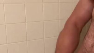 Stroking my rock hard cock in the shower