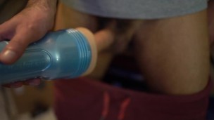 Horny guy plays his Fleshlight and cums twice