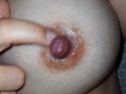 Horny bitch play with her big tits and large nipples 14/16