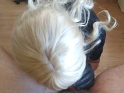 Leather gloves handjob and blowjob 15/16