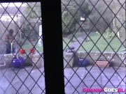 Granny in lingerie sucks black dong