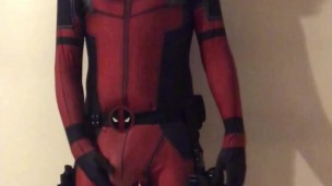 in DEADPOOL costume with NO UNDERWEAR ON and that BIG PACKAGE