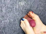 I took a close-up shot of glory hole - spanking my feet on the cock and balls of a slave EasyCBTGirl