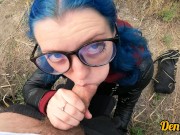 cutie with butt plug and jacket glasses with blue hair loves to have sex sucking dick on the river 1/16