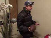 Dumb Jock Gives Jerkoff Show to Just Some Random Girl because She Tricks Him Into It!